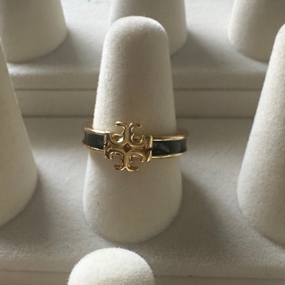 Tory Burch Gold and Black Enamel Women's Ring -Size 7 - Picture 1 of 7